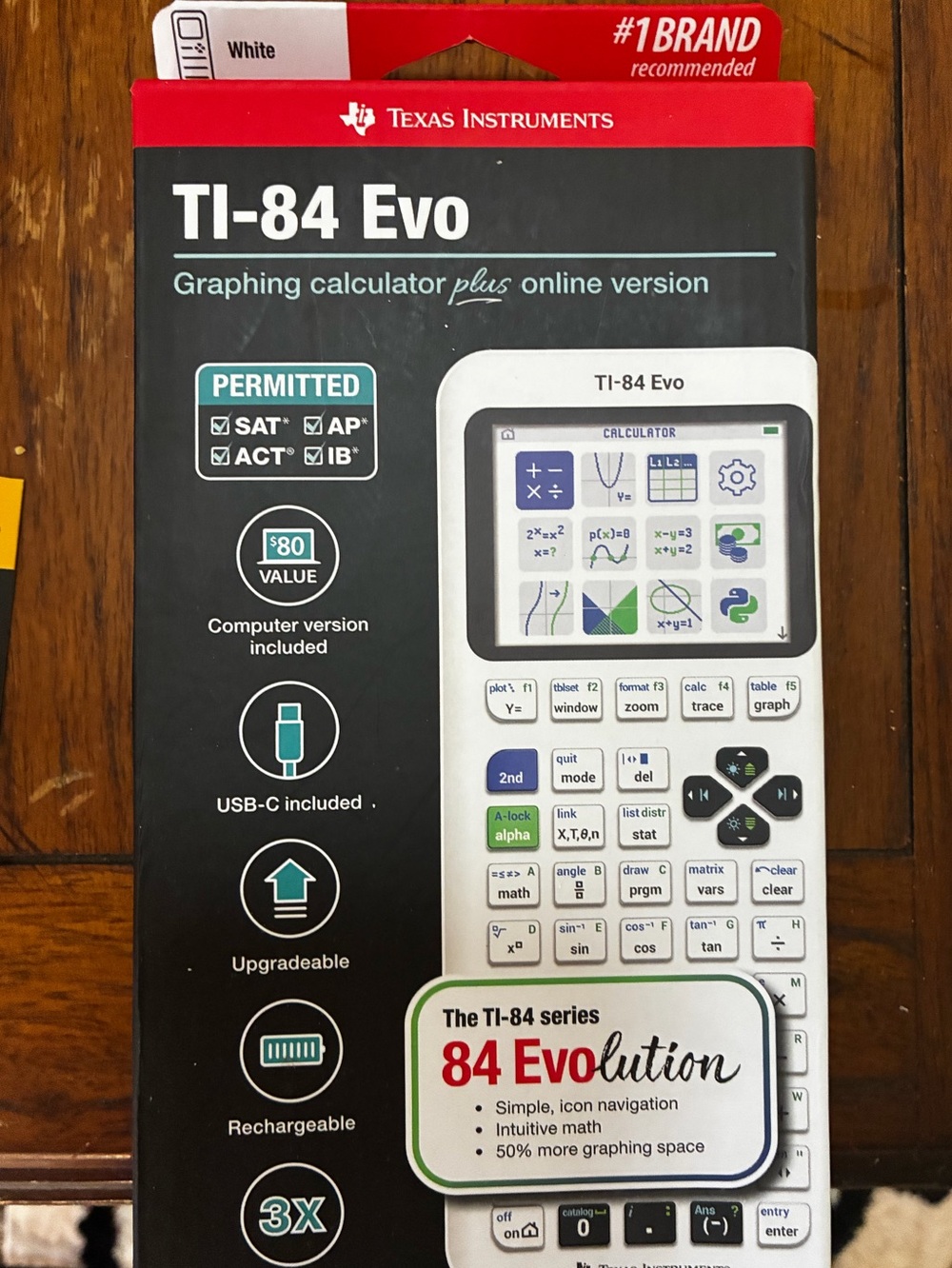 Texas Instruments TI-84 Evo Graphing Calculator Box - White